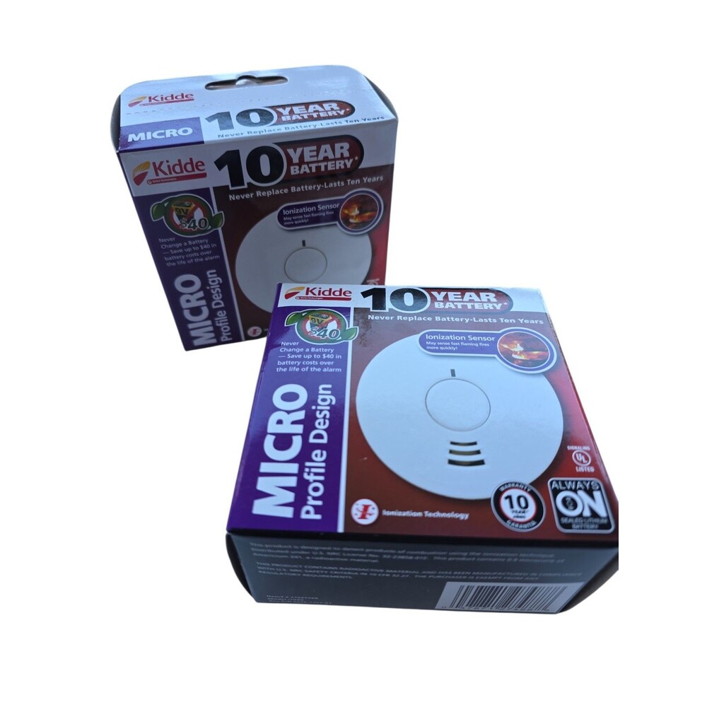 2 Pack KIDDE 10 Year Battery i1040 MICRO PROFILE IONIZATION SMOKE DETECTOR